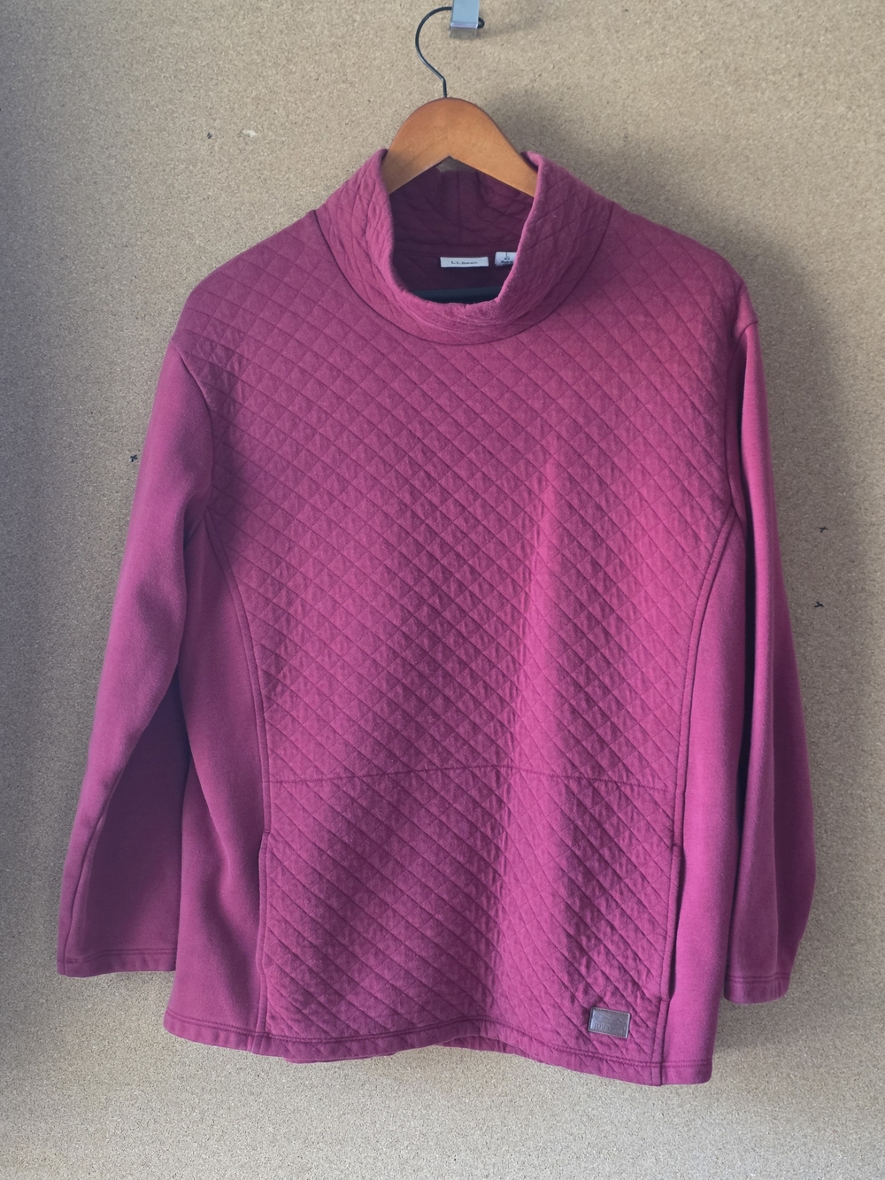 LL Bean Quilted Mock Neck Pullover Fleece Sweatshirt Berry Pink Size Large L